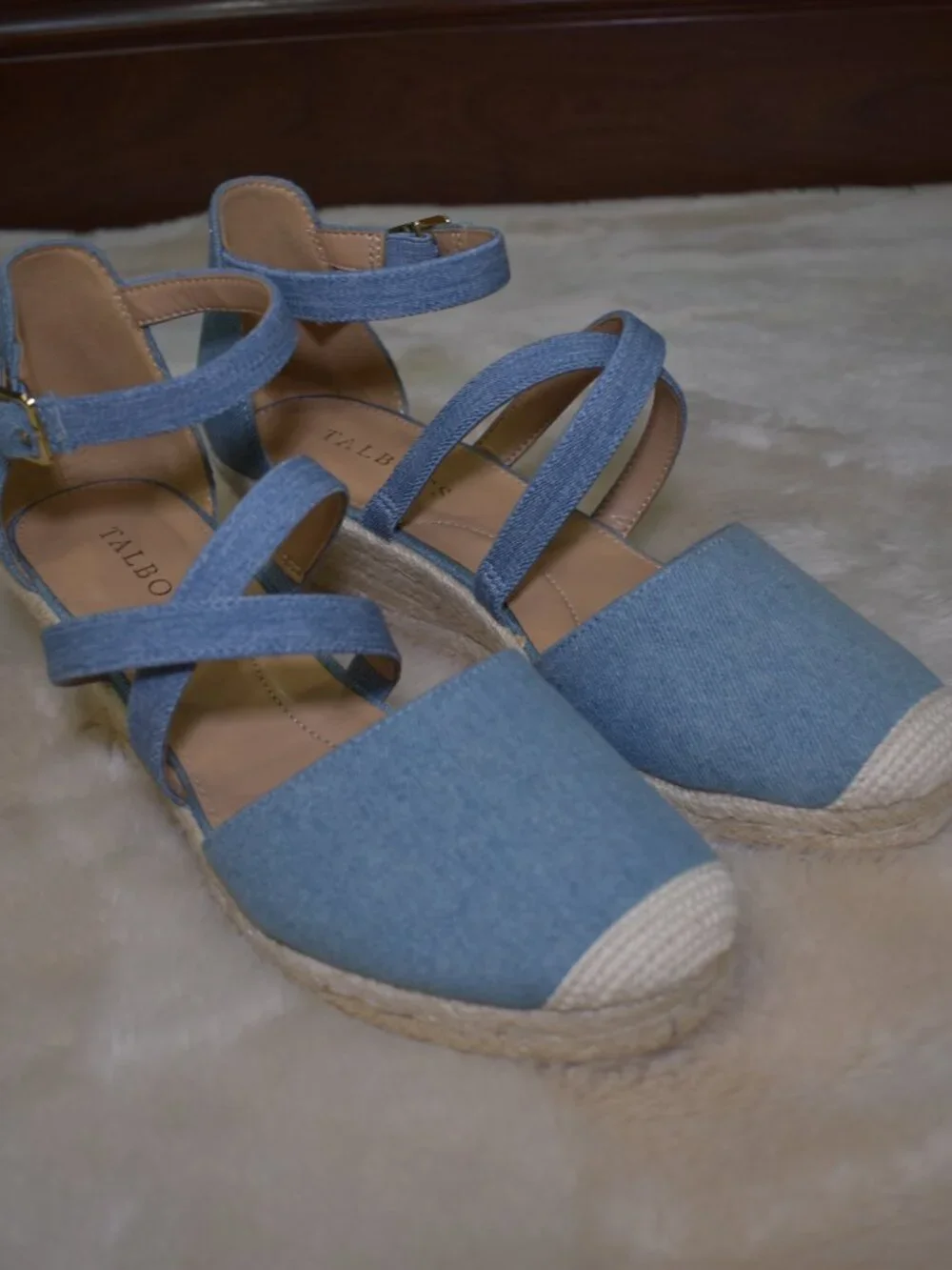 Talbots Lyndsay Denim Espadrille Wedges Size 8 Blue Strappy Summer Sandals